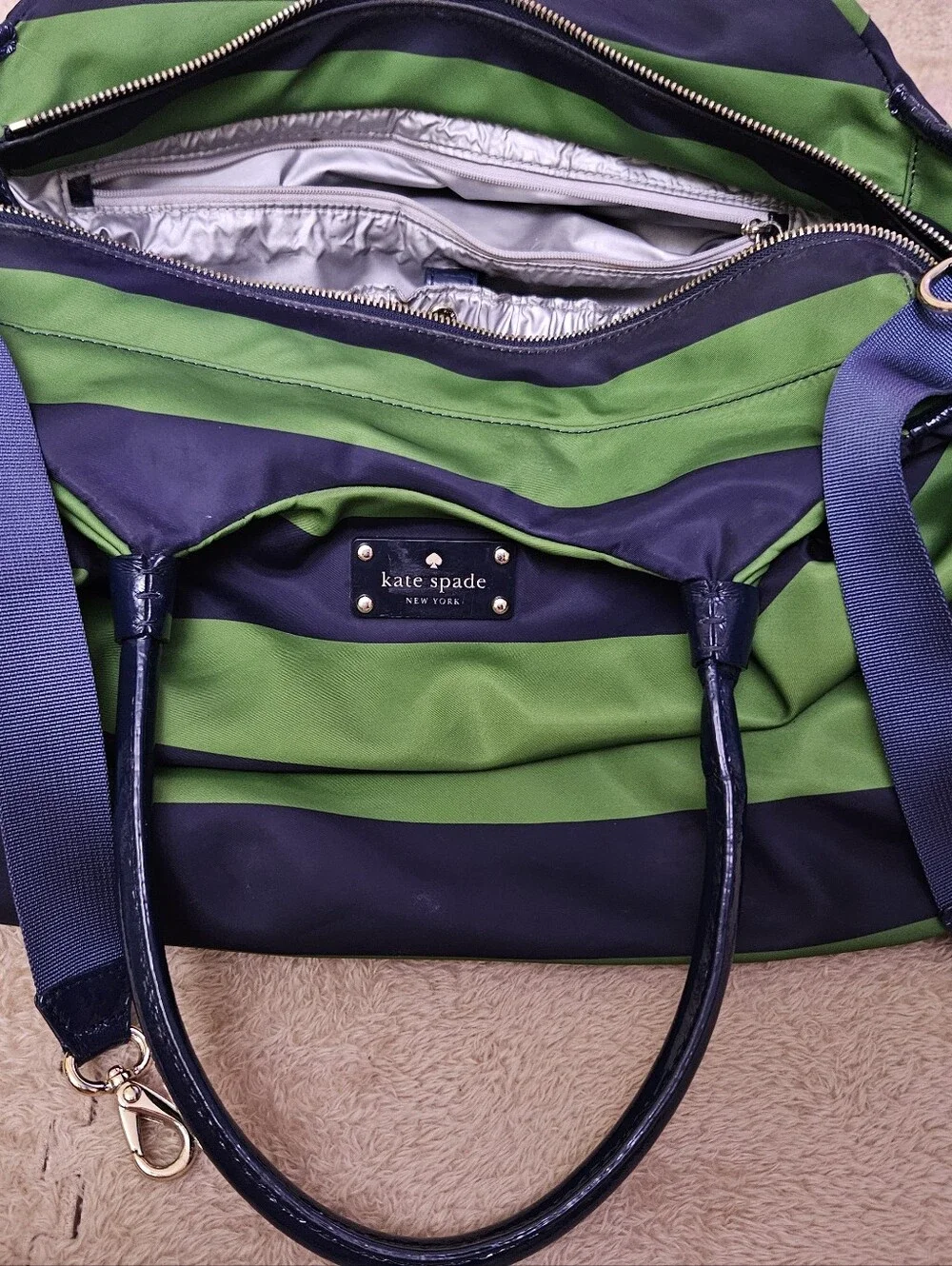 kate spade Green and Navy Jubilee diaper bag Wide Stripe Tote